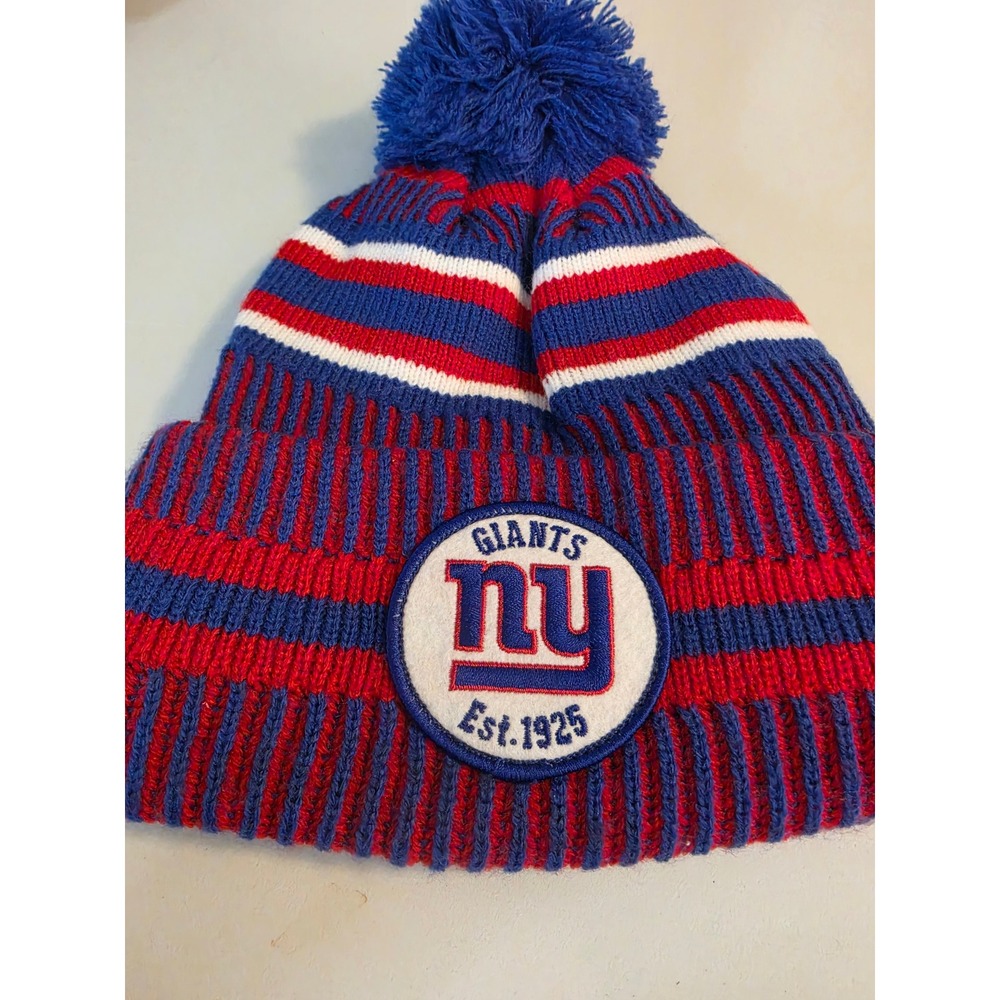 New Era New York Giants NFL 100th Anniversary Youth Knit Beanie Pom Hat Blue Red
